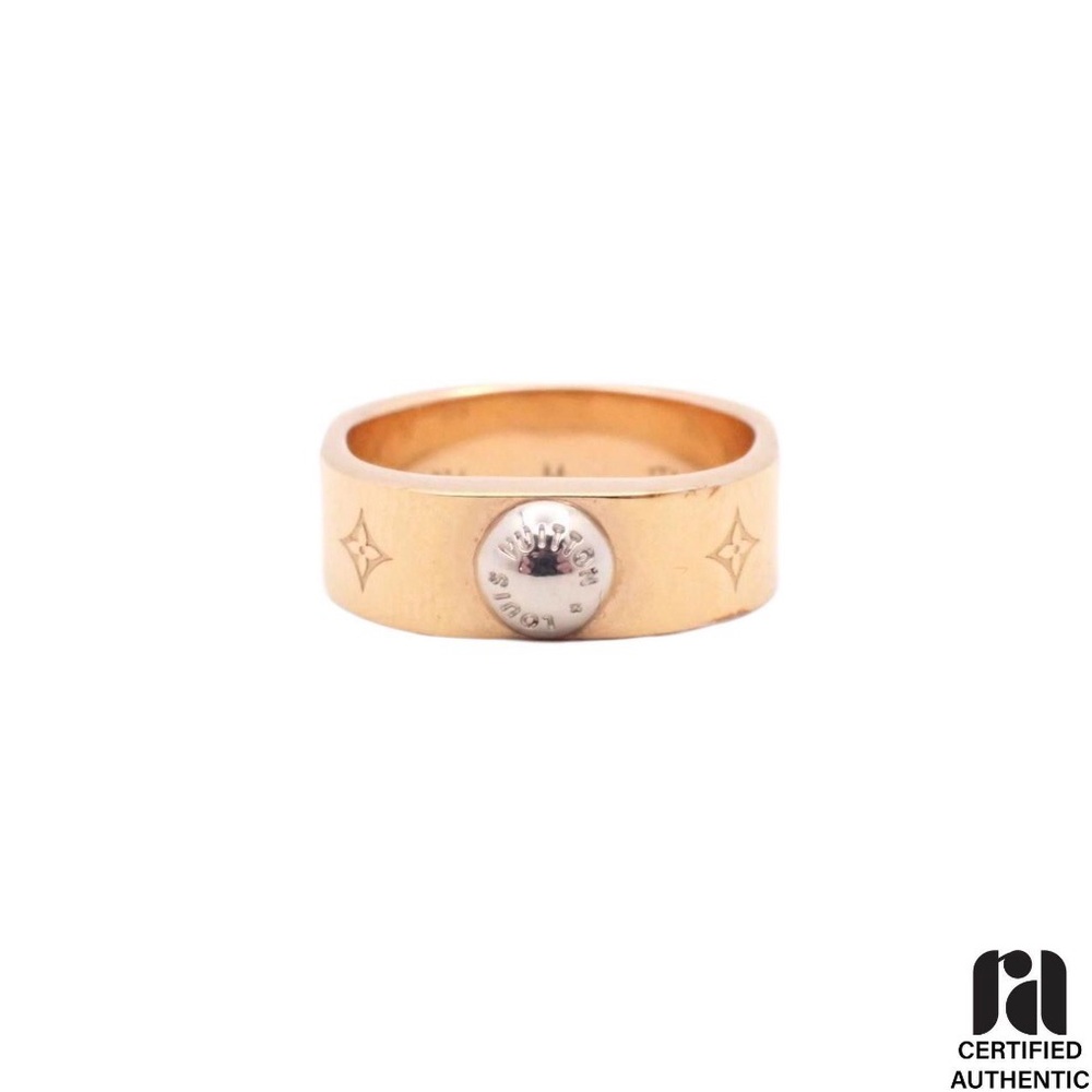 Authentic Louis Vuitton Monogram Button Ring Size 6.75 Gold Tone COA - Picture 3 of 4